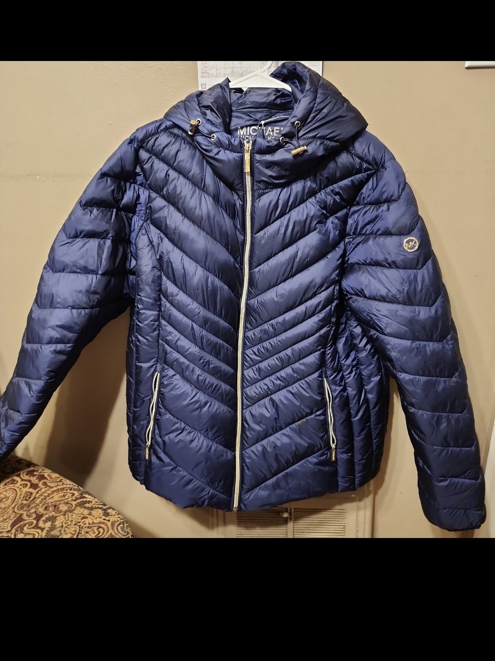 Michael Kors Navy Hooded Quilted Puffer Coat
